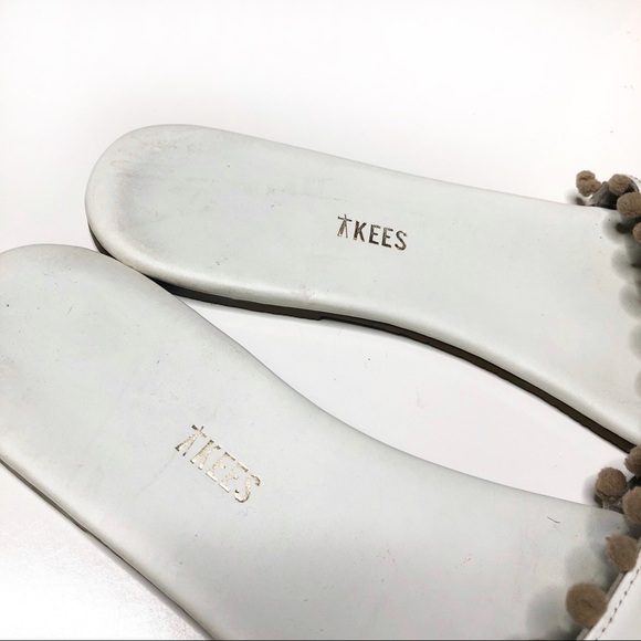 Tkees Alex Pompom Leather Slide Sandals White 10 - Picture 3 of 5